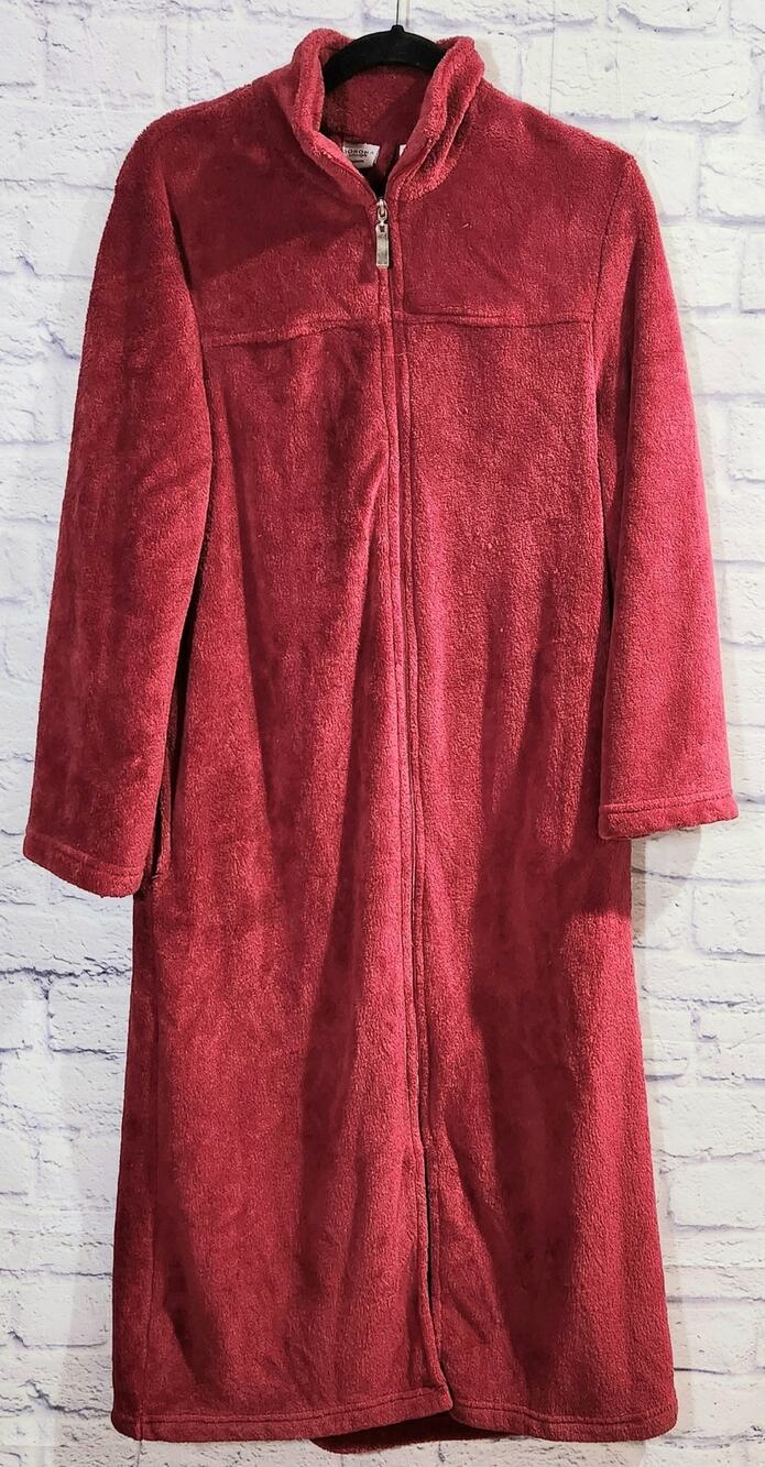 Sonoma Intimates Burgundy Plush Full Zip Robe Small Comfy Cozy Pockets Warm